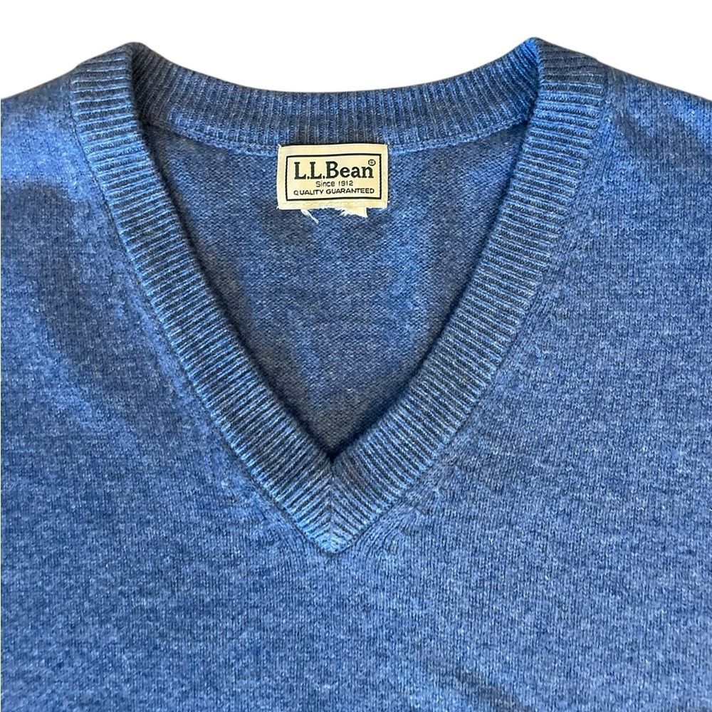 LL Bean Blue Sweater Vest V Neck Laine Mens Large - Picture 3 of 6